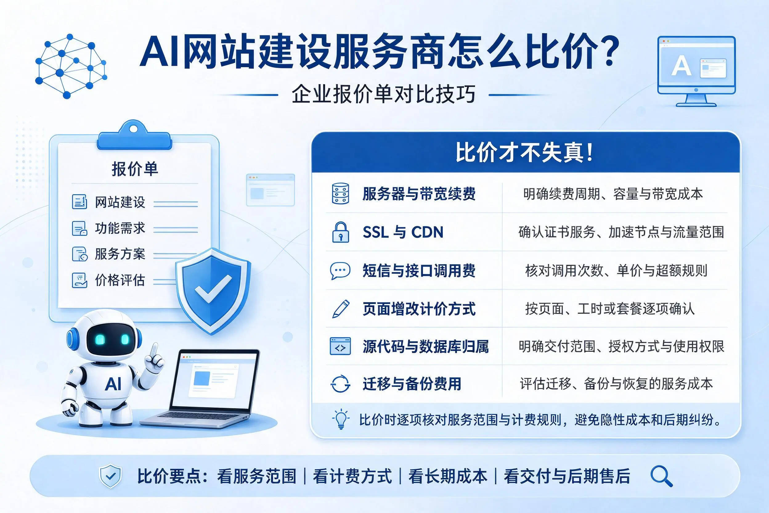 AI网站建设服务商怎么比价？铁门关企业报价单对比技巧