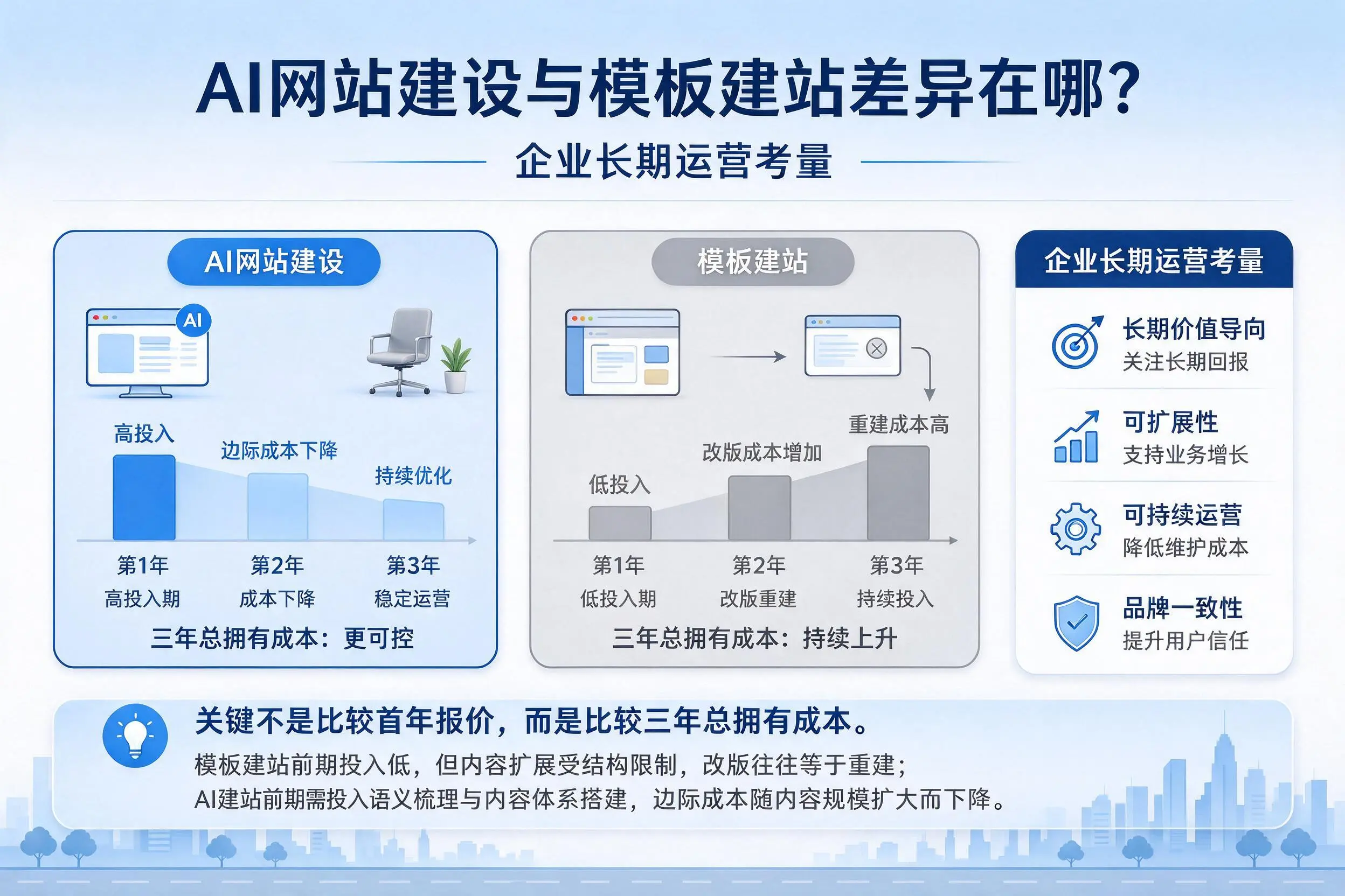 AI网站建设与模板建站差异在哪？铁门关企业长期运营考量